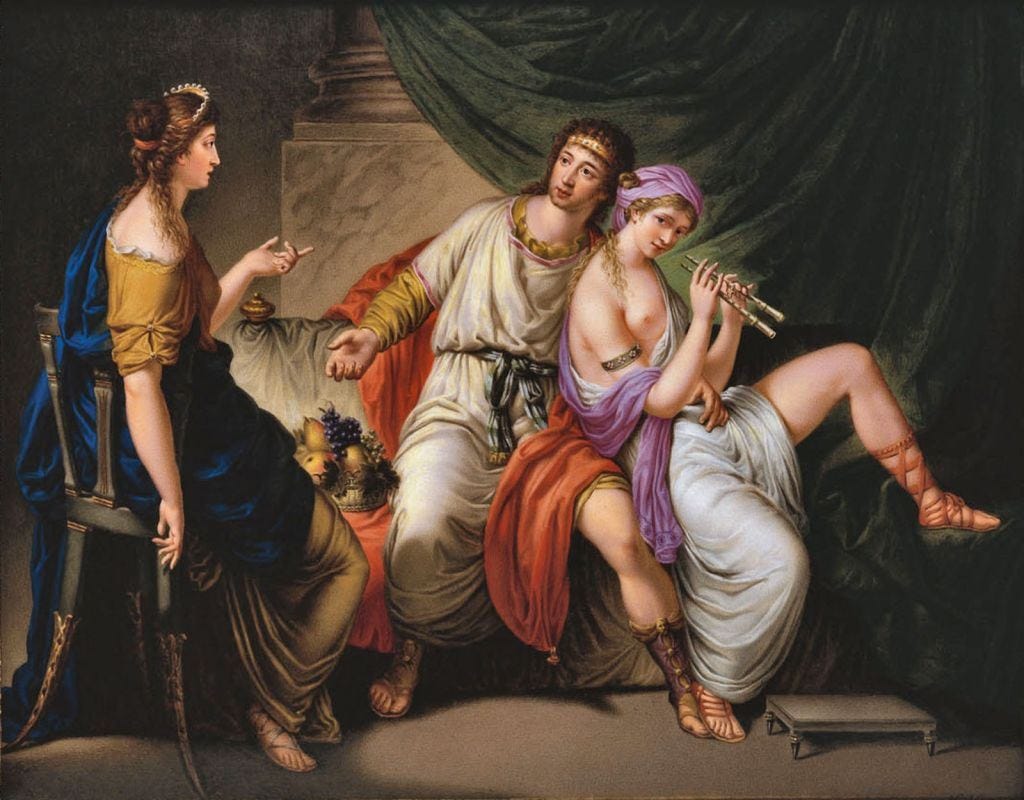Demetrius Poliorcetes with the flautist Lamia and her Friend Demo by Franz Caucig-c.1800