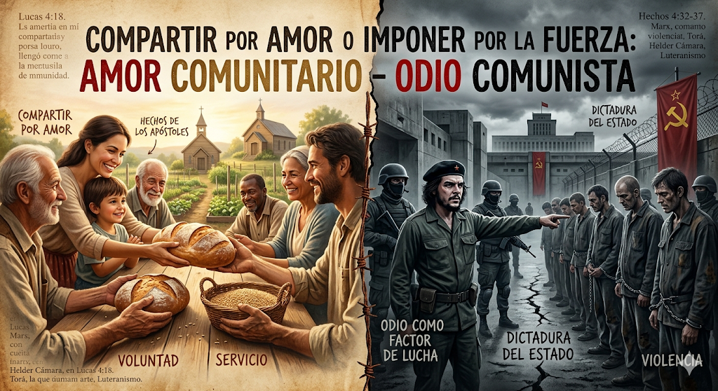 Compartir por amor o imponer por la fuerza: Amor comunitario — Odio comunista