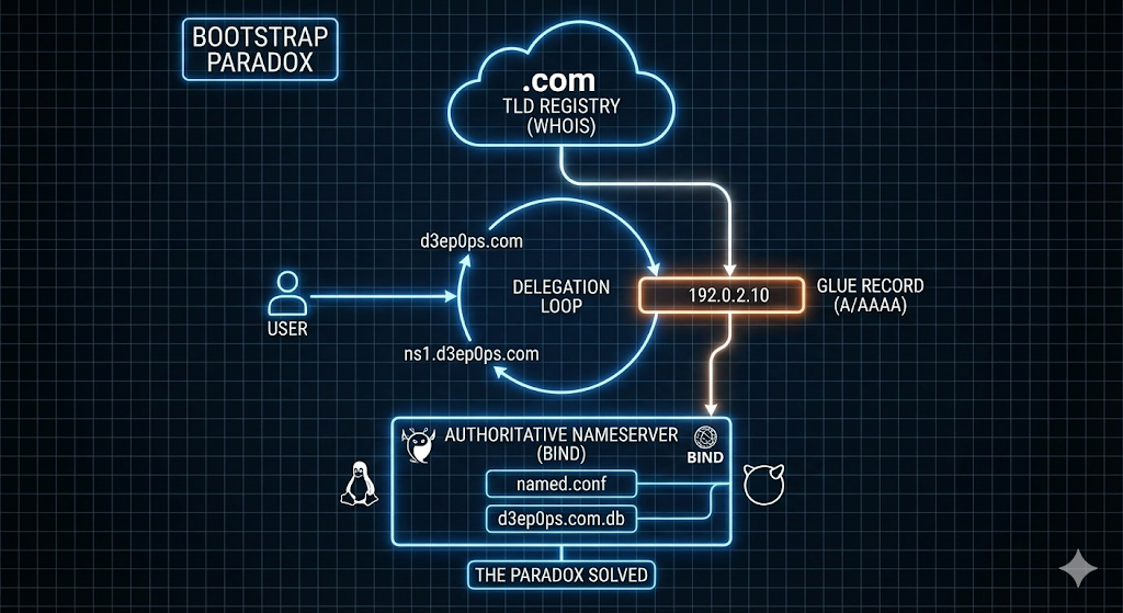 The Bootstrap Paradox: BIND, Glue Records, and the Registry