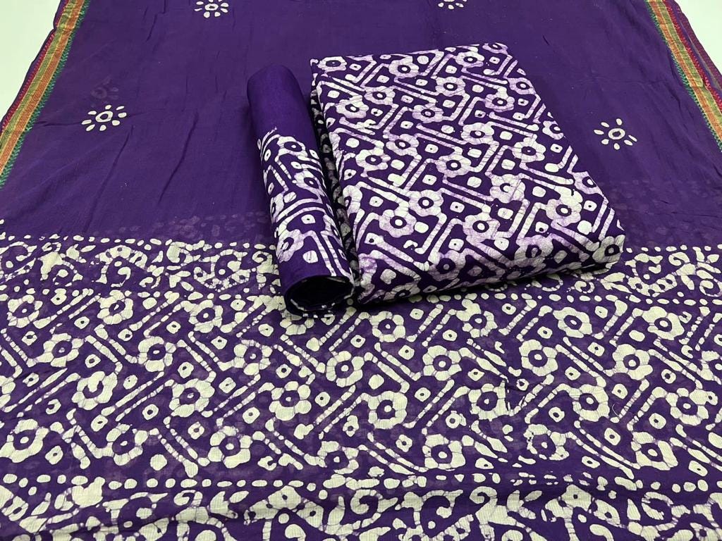 Cotton Lakhnavi work Hand Blocked Wax Batik Dress Material