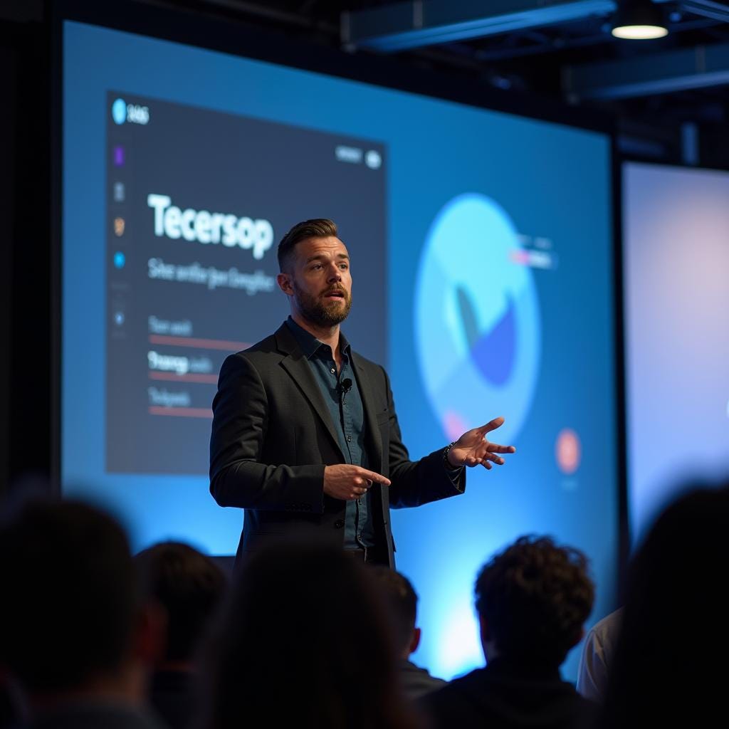 Prompt : “A CEO of a tech company giving a presentation.”
