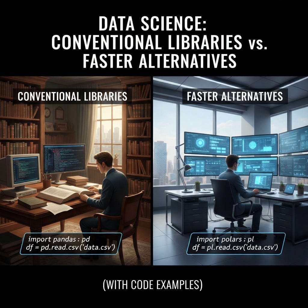 Comparing Conventional Libraries vs Faster Alternatives in Data Science (With Code Examples)