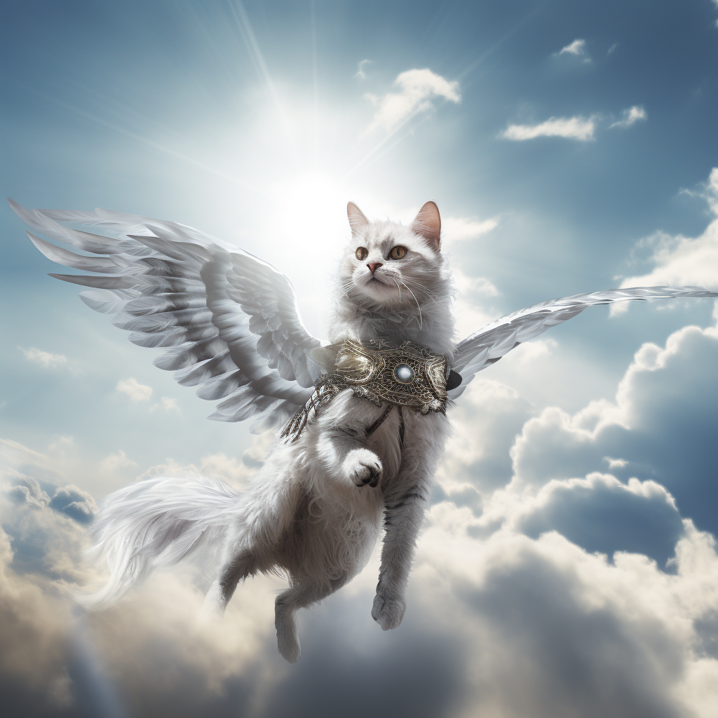 white cat with angel wings