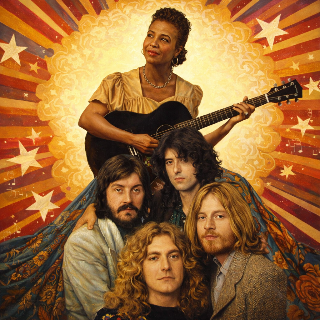 Memphis Minnie and Led Zeppelin. Created using ChatGPT, Midjourney and Adobe Photoshop