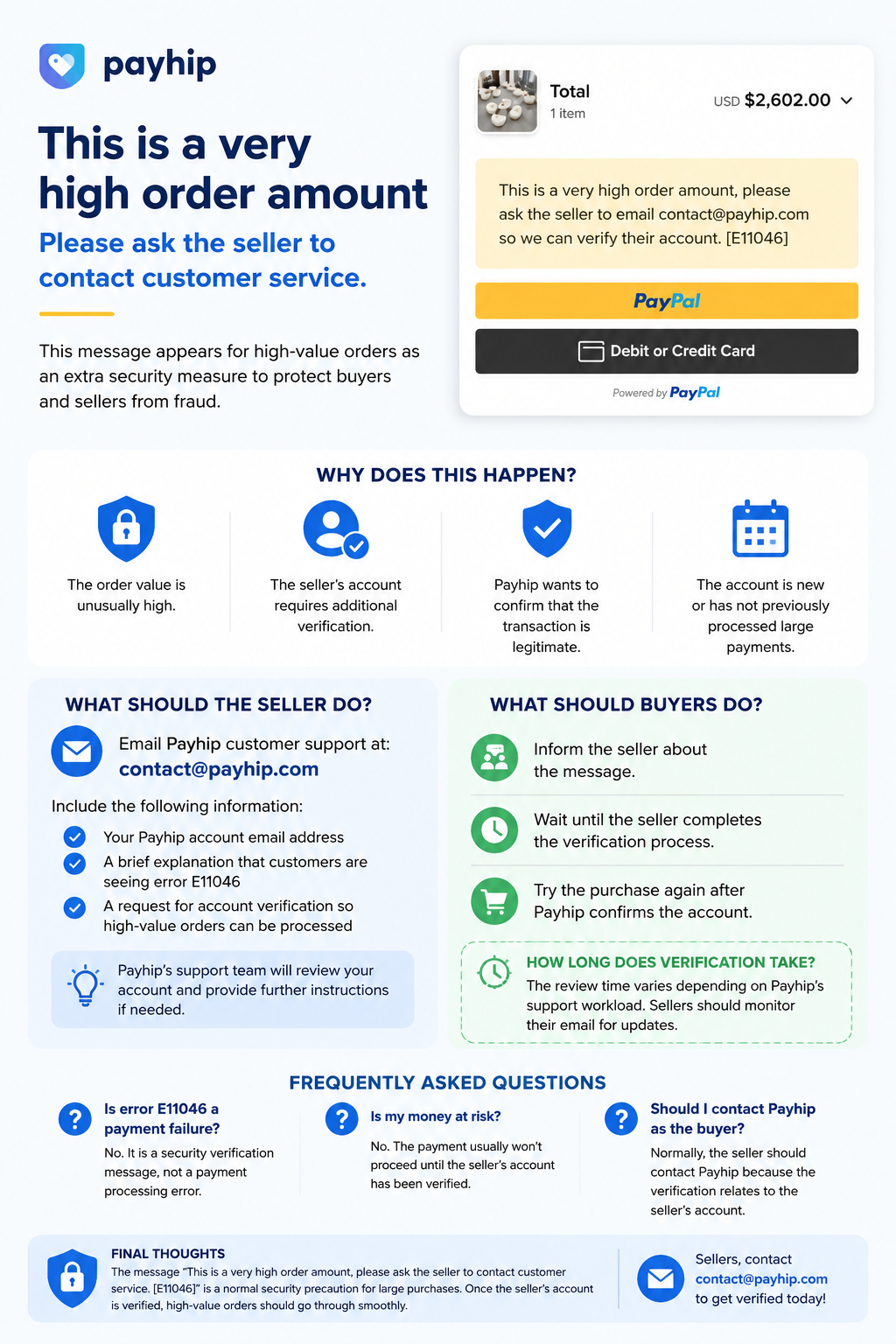 Why Payhip Says “This Is a Very High Order Amount – Please Ask the Seller to Contact Customer…