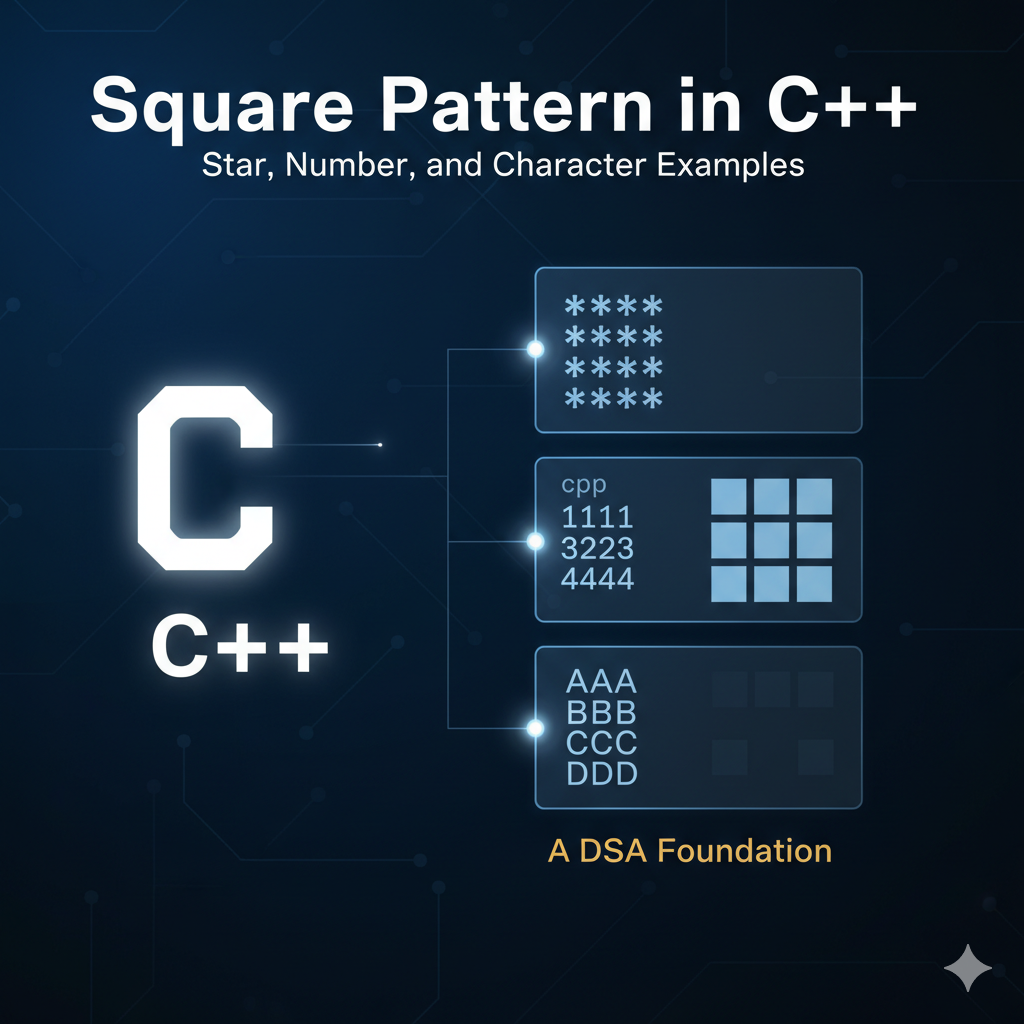 Square Pattern in C++ : Star, Number, and Character Examples || A DSA ...