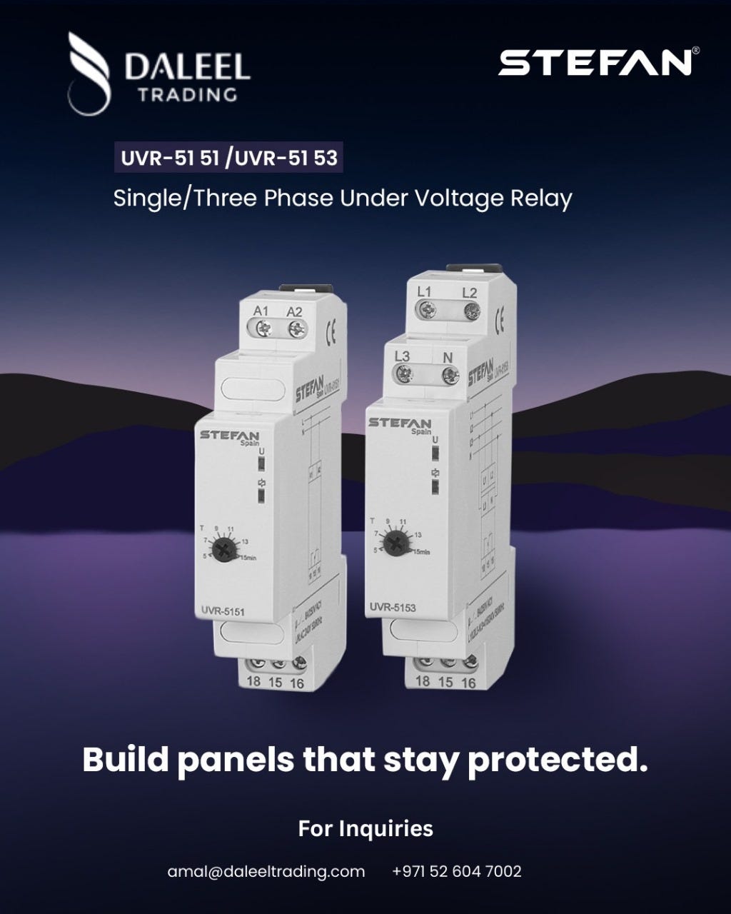 Stefan UVR-51 Series Under Voltage Relay — Single & Three Phase Protection