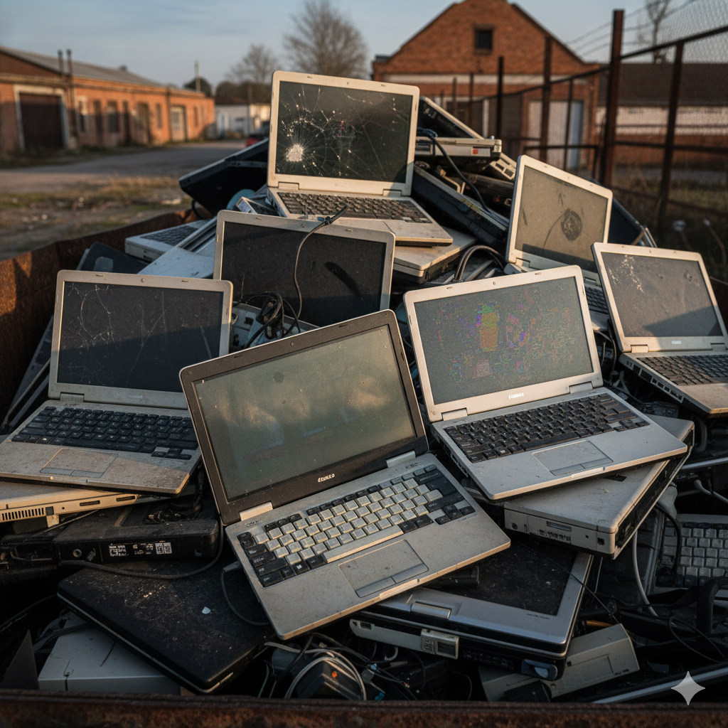 For your amusement, this is an AI generated Illustration of old hardware when you don’t pay someone to recycle the <1% of precious metals in them.