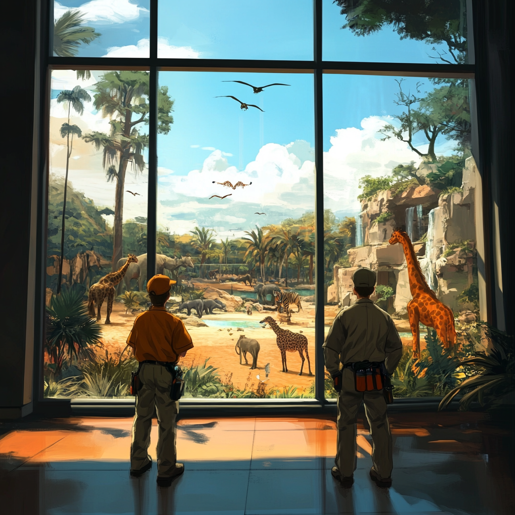 Zookeepers watching the savannah
