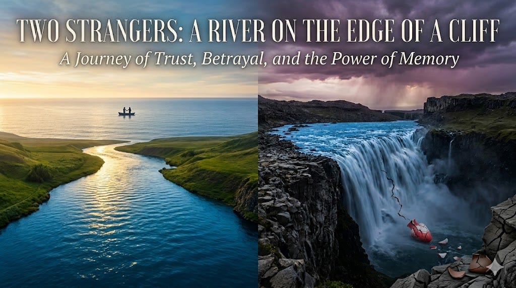 TWO STRANGERS: A RIVER ON THE EDGE OF A CLIFFA