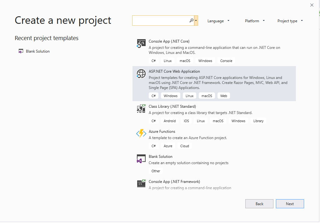 Select ASP.Net Core Web Application
