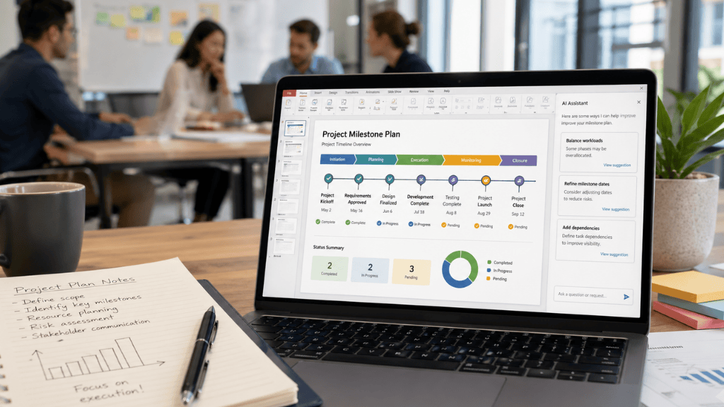 Project Manager Milestone Plan Template with AI and PowerPoint