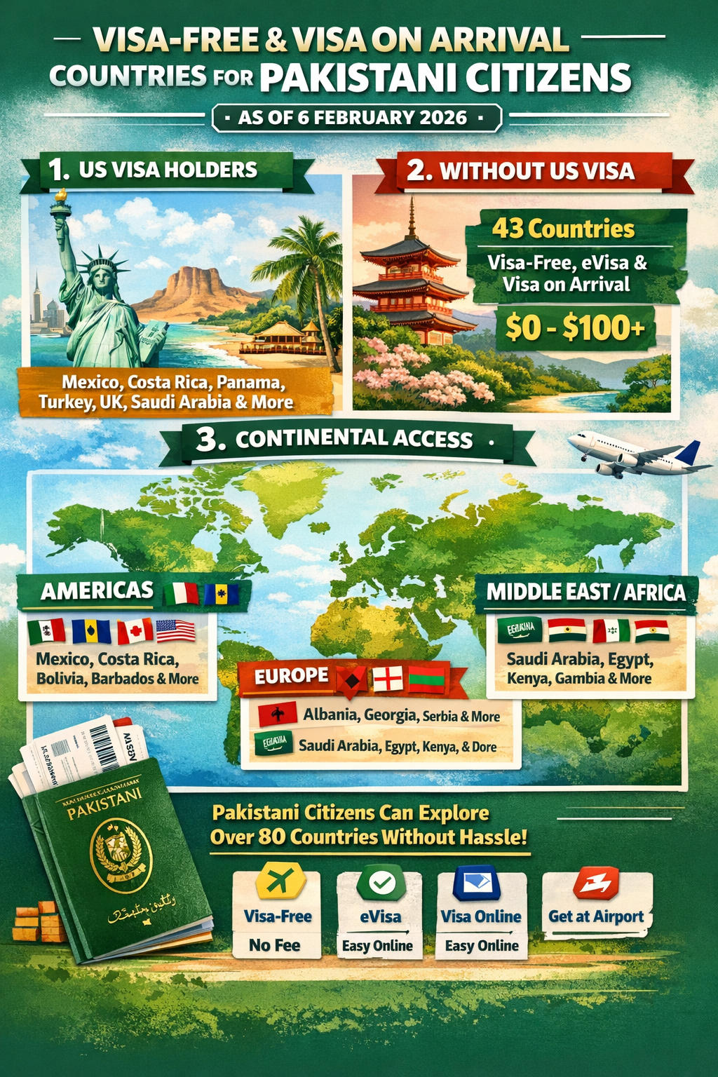 VISA‑FREE and Visa‑on‑Arrival Countries for Pakistani Citizens (As of 6 February 2026)
