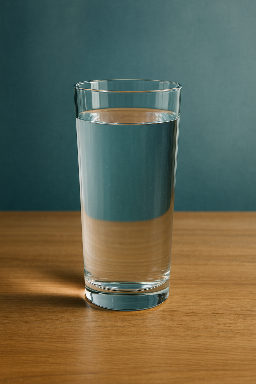 Striking image of a tall glass of water, representing the popular but misleading “eight glasses a day” hydration myth.