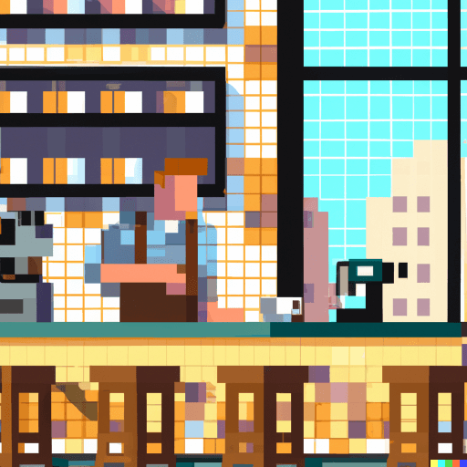 A barista makes a coffee in a modern special bar in San Francisco, sunny day. Pixel Art, highly detailed by DALL-E 2