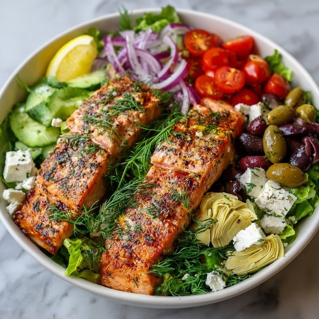 Grilled Salmon Mediterranean Salad