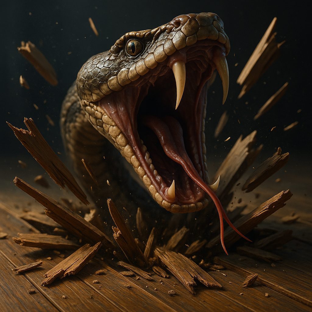 The broken wood, the deep shadows inside the hole, and the forward thrust of the snake’s head all combine to create a visceral reaction. By TandA