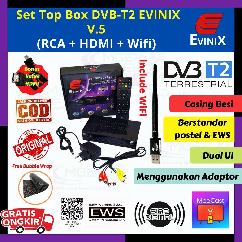 Set Top Box Evinix H1 New DVB T2 Digital Best Seller Standar Postel & SNI