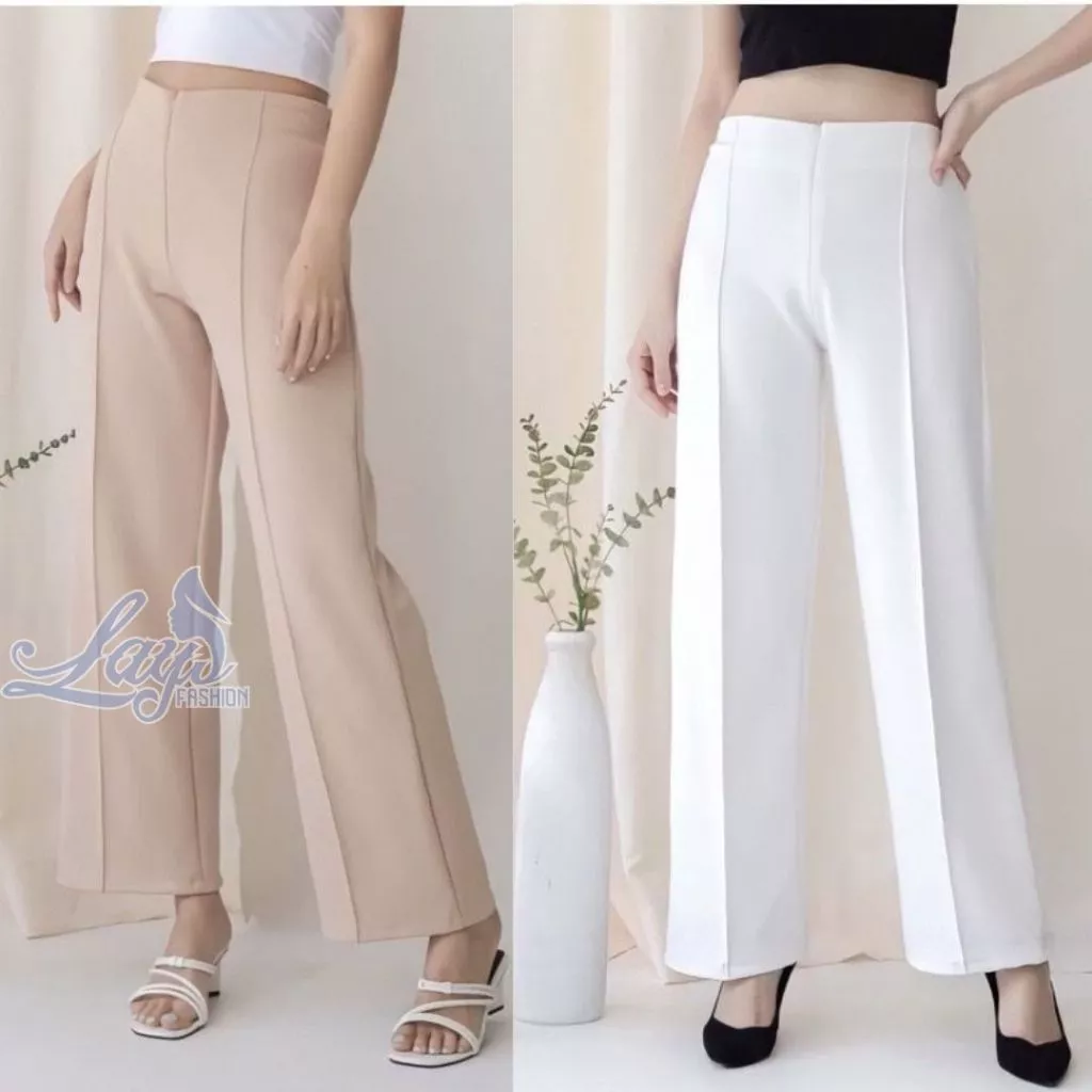 Celana Wanita Kulot Garis Basic HW Irene Cullotes Scuba Wide Leg Kulot Premium