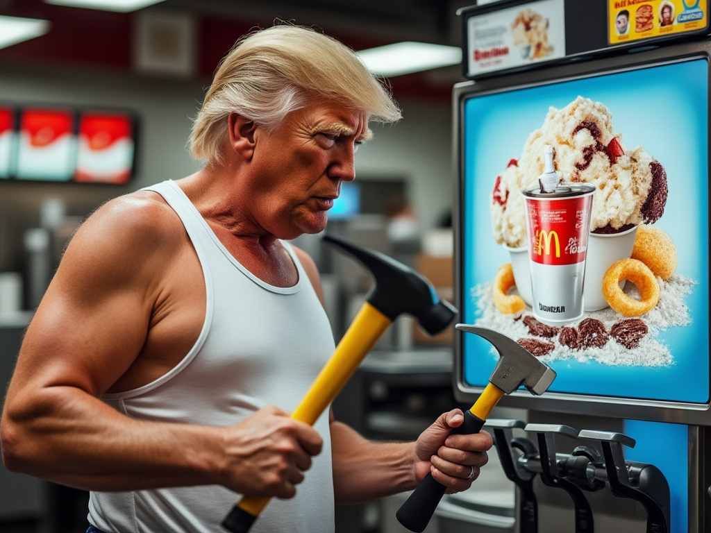 Donald Trump Solves McDonald's Ice Cream Machine Crisis on French Fry  Service Tour | by Michael Phillips | Political Party Animals | Oct, 2024 |  Medium