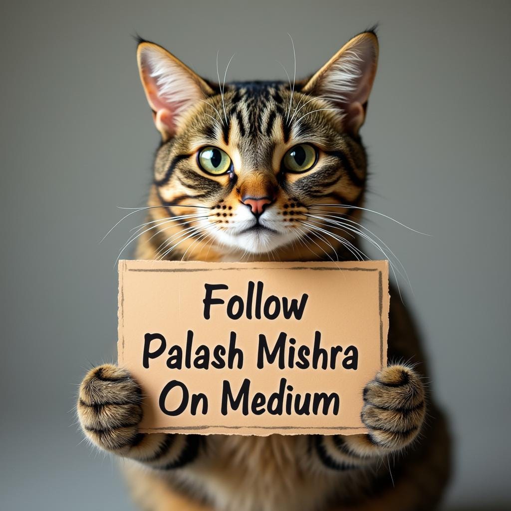 Prompt : A cat holding a sign that says “Follow Palash Mishra On Medium”