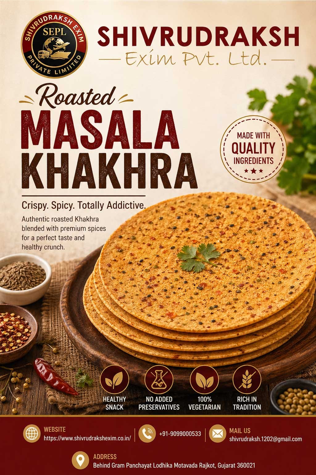 Premium Roasted Masala Khakhra Exporter from India | SHIVRUDRAKSH EXIM Pvt. Ltd.