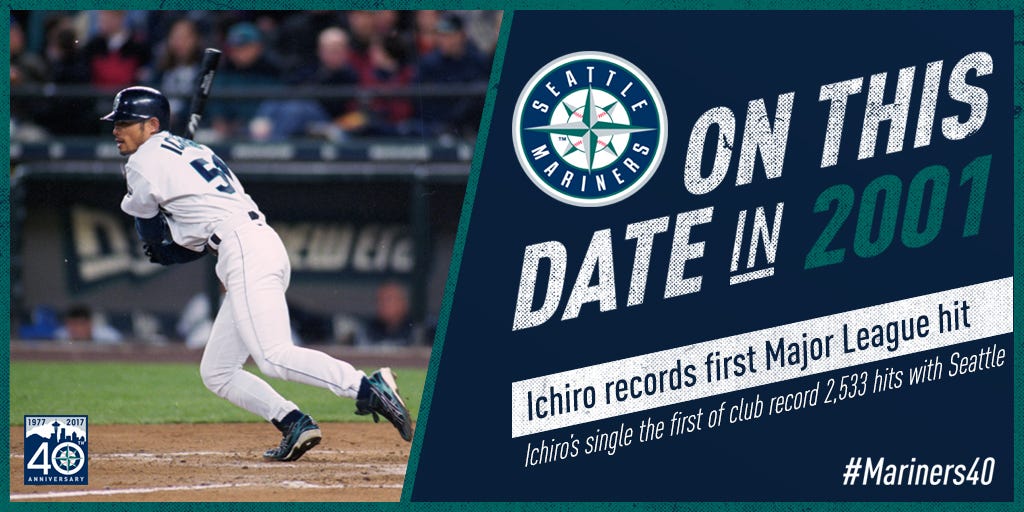 On This Date: Ichiro Records First Major League Hit, by Mariners PR