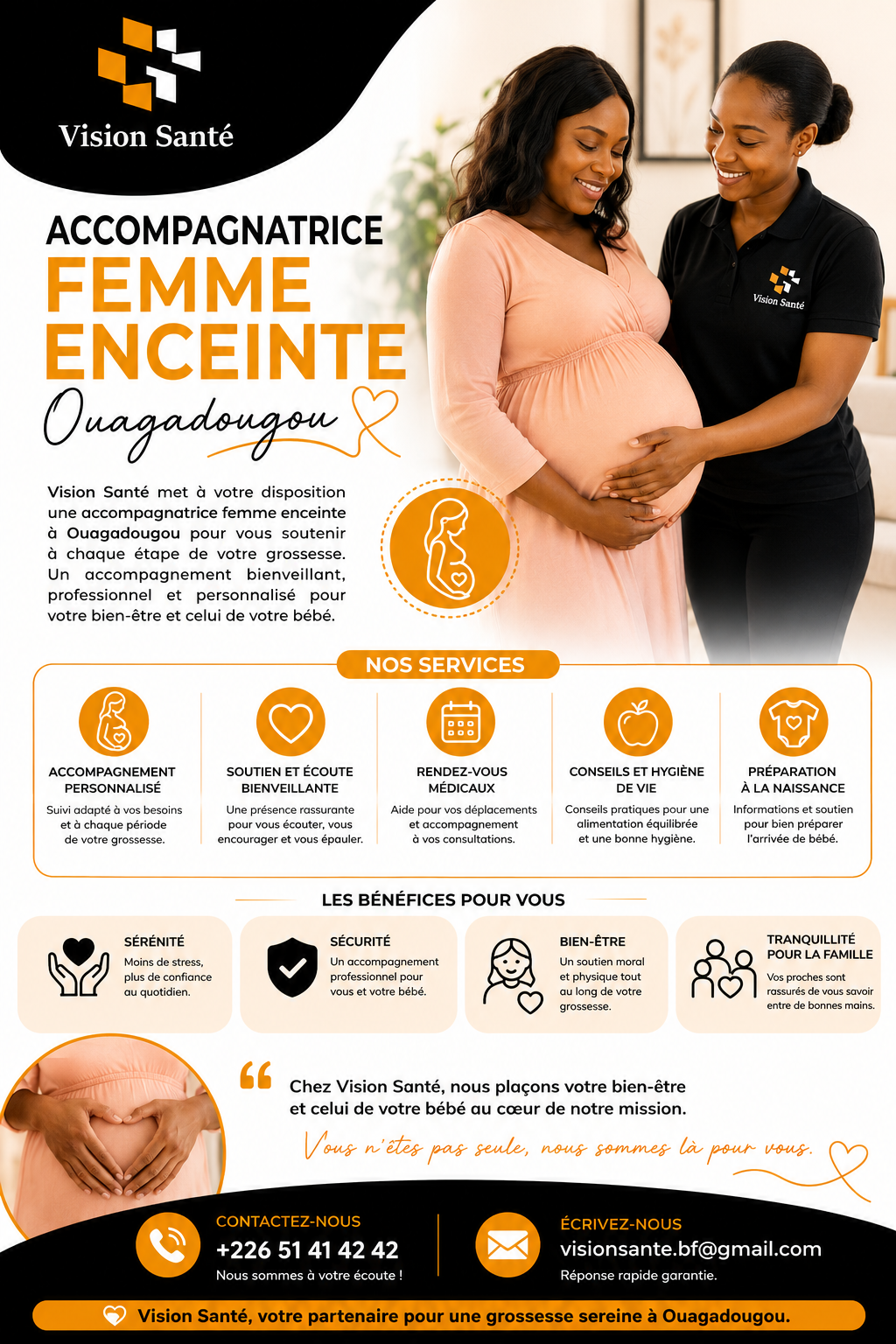 Accompagnatrice femme enceinte Ouagadougou : soutien personnalisé