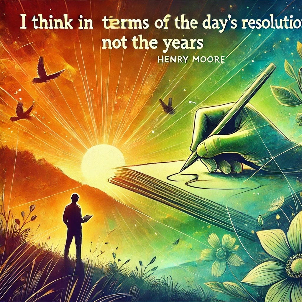 “I think in terms of the day’s resolutions, not the years’.” — Henry Moore.