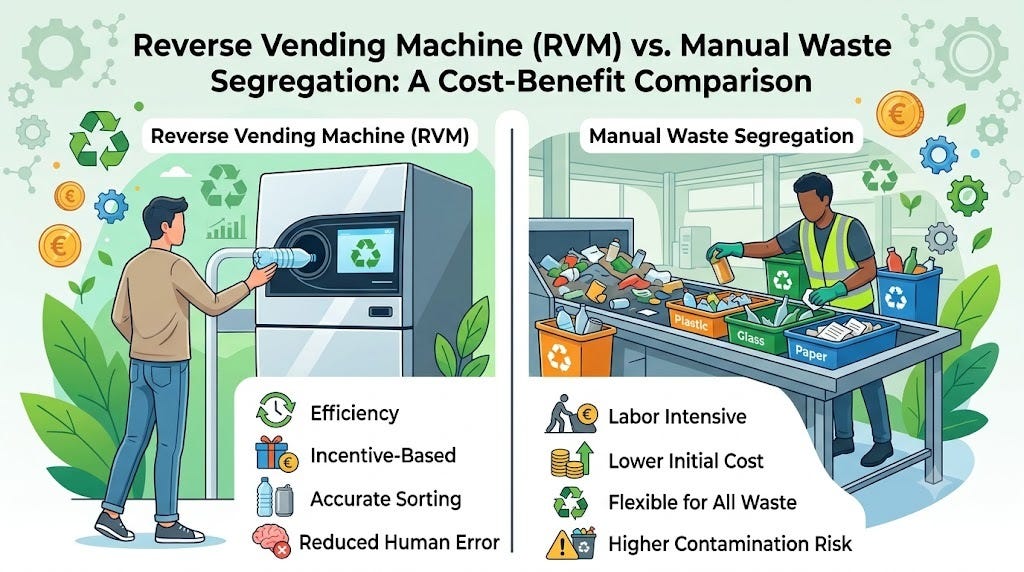 Reverse Vending Machine (RVM) vs. Manual Waste Segregation: A Cost-Benefit Comparison