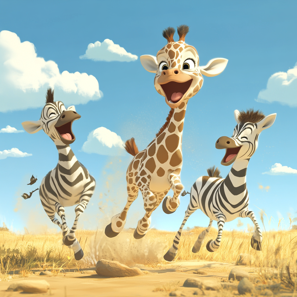 The zebras and giraffe were running around like crazy animals