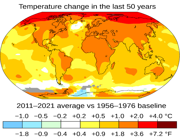 Tempature chainge in the last 50 years