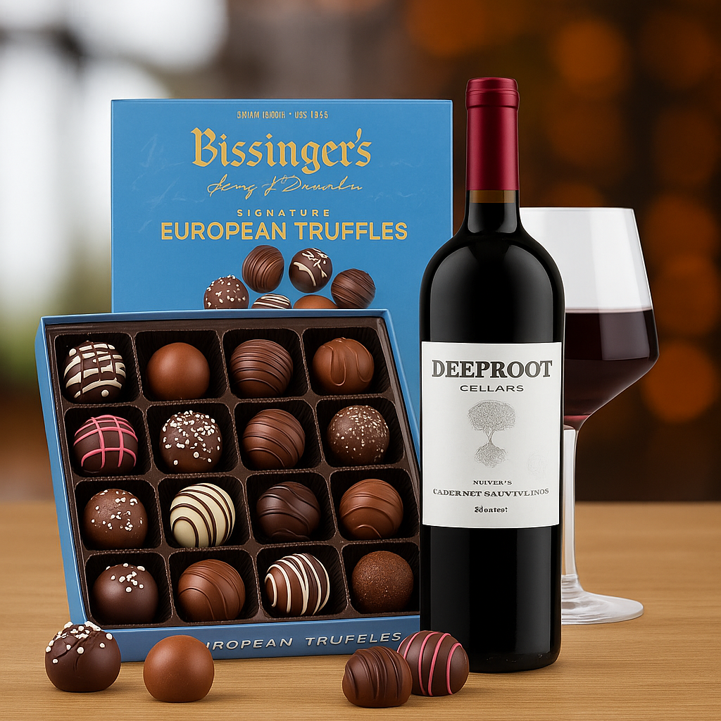 Wine & Chocolate Gift Basket 🍷🍫 | Cabernet Sauvignon & European Truffles