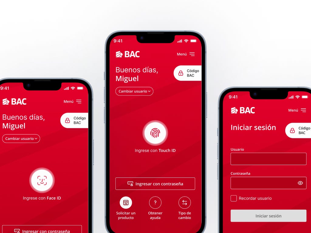 Face ID, Touch ID, password — three ways in, one consistent experience. Designed to feel like the same app, regardless of how you authenticate.