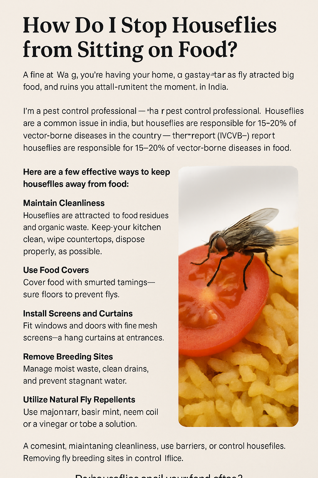 How can I stop Houseflies from sitting on food?