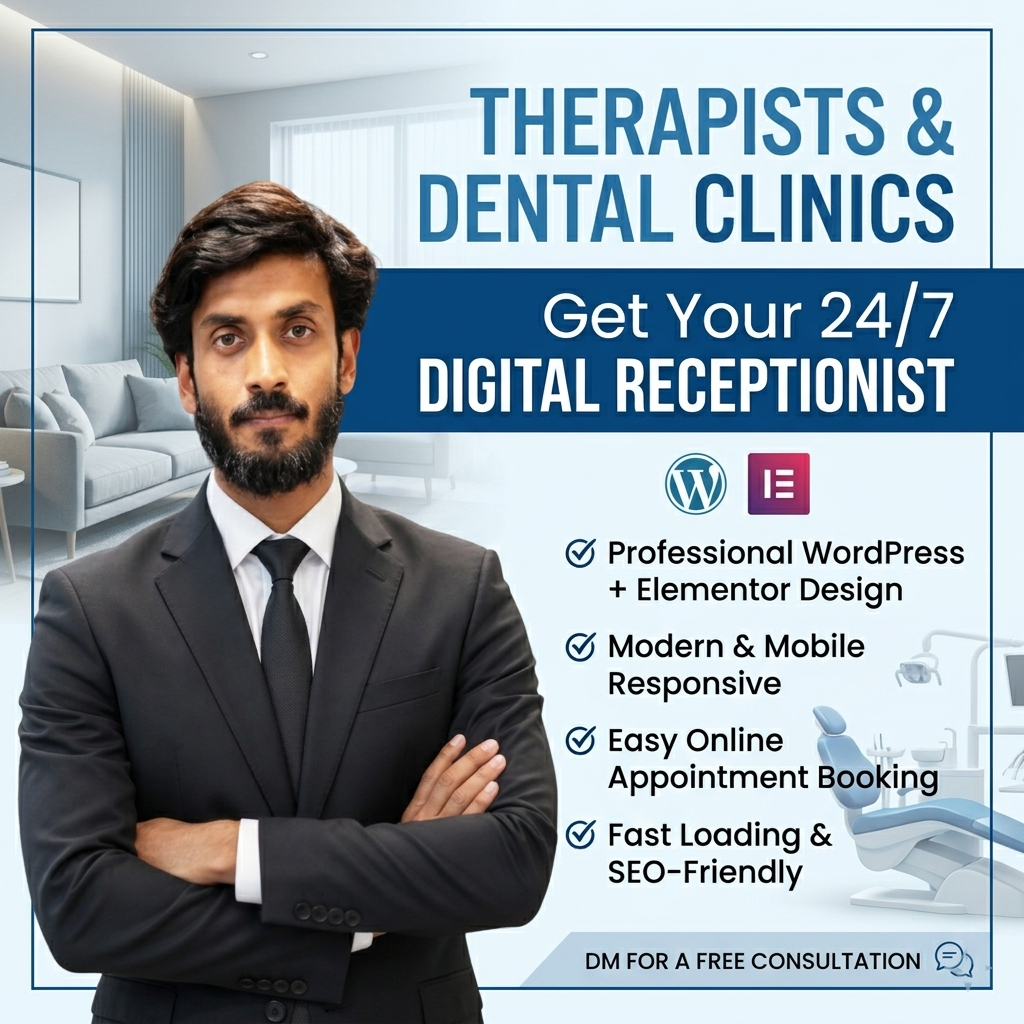 I help therapists and dental clinics build professional websites with WordPress + Elementor.