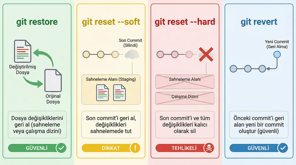 git restore, git reset, git revert