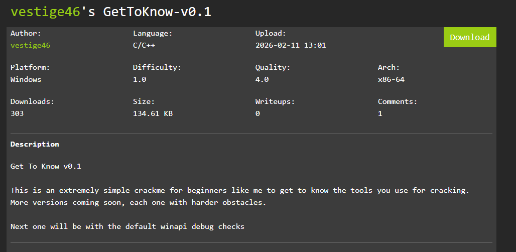 GetToKnow-v0.1 — Reverse Engineering Challenge Writeup