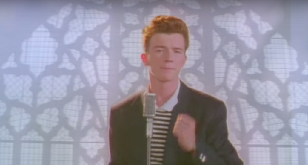 prompthunt: rick roll, never gonna let you down, music video