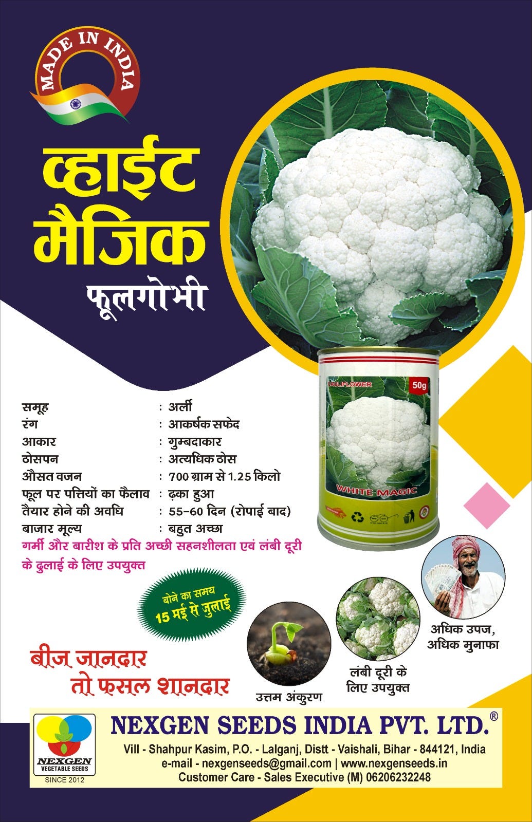 cauliflower Seeds Sowing Calendar/Chart India by Nexgen® Seeds India