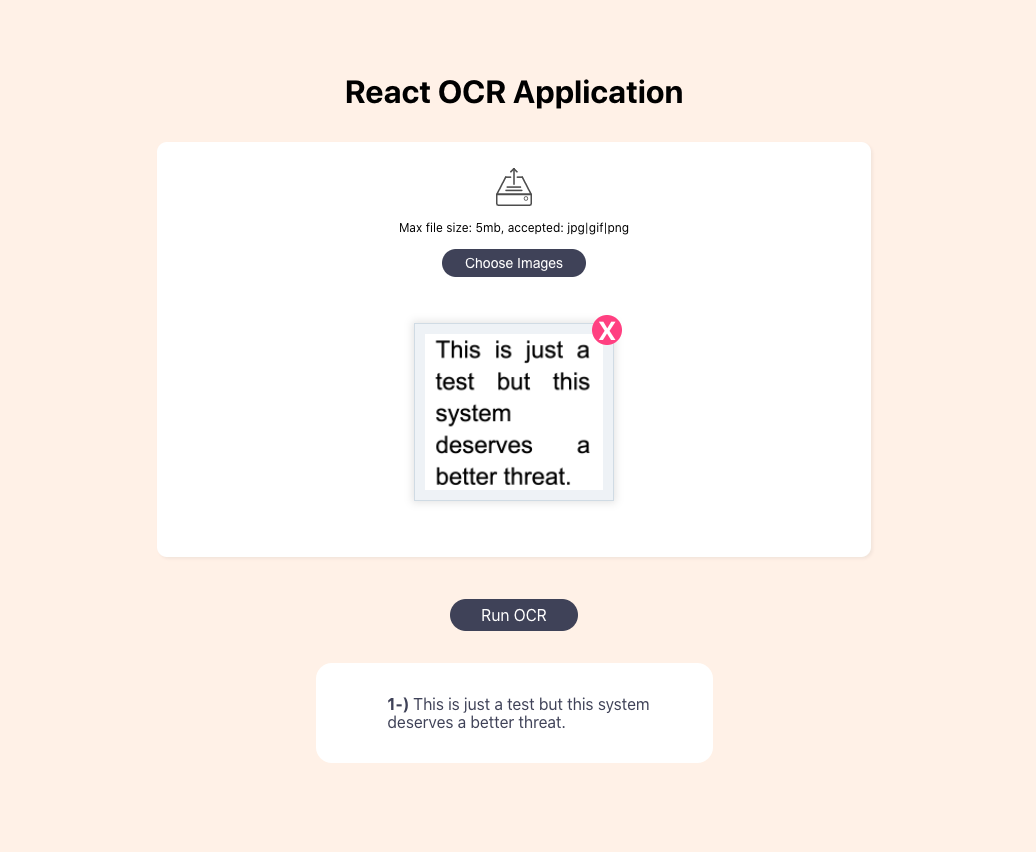 React, Optical Character Recognition, JavaScript JavaScript in Plain