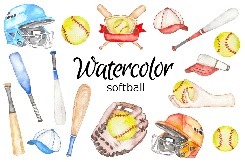 Softball Watercolor Clipart (Printable Illustrations) | by Arttechtom ...