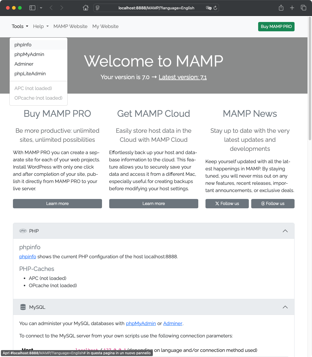 MAMP WebStart Page