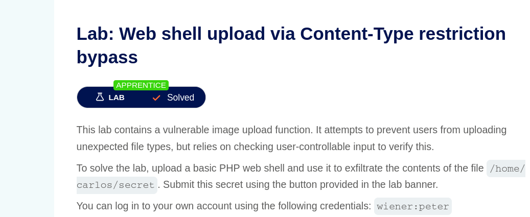 Lab: Web shell upload via Content-Type restriction bypass #lab2
