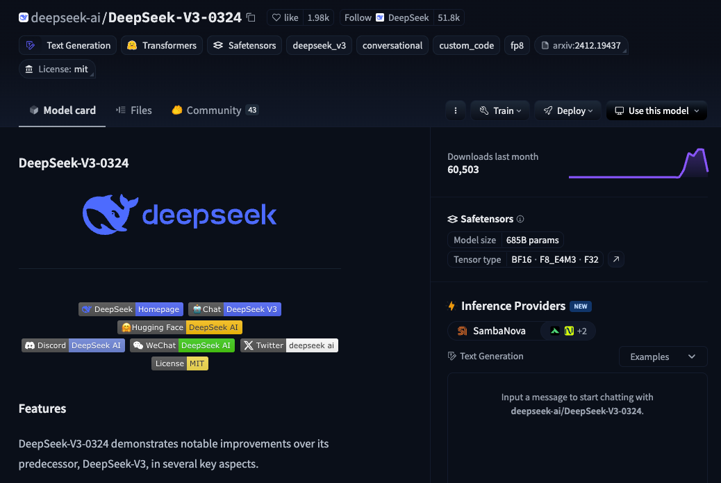 DeepSeek V3 Model March 2025. The latest release of DeepSeek-V3–0324 ...
