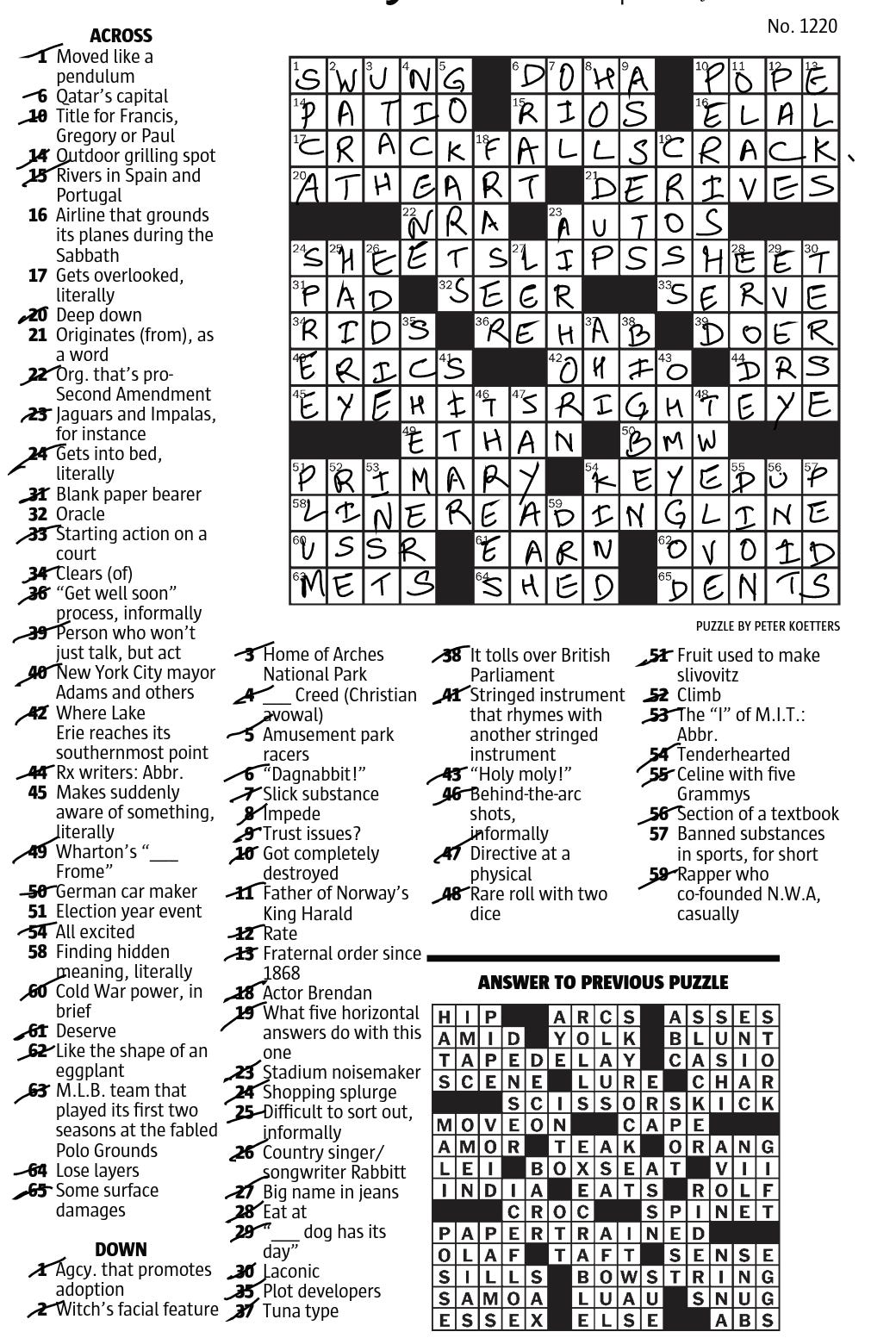 Tuesday, Jan 24, 2023 (4/10). Ok — today was harder. | by Crossword fan! |  Medium