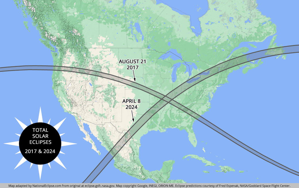 X Marks the Spot Two Total Solar Eclipses in Seven Years by