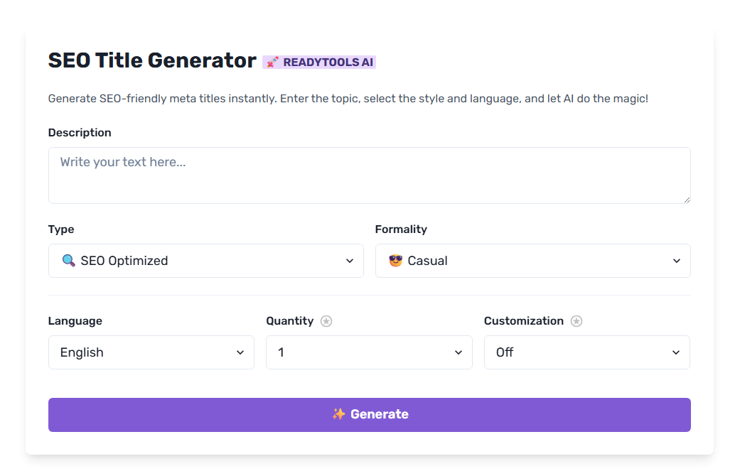 Unlock the Power of ReadyTools AI Generators: Titles, Descriptions, Keywords, Hashtags, and More
