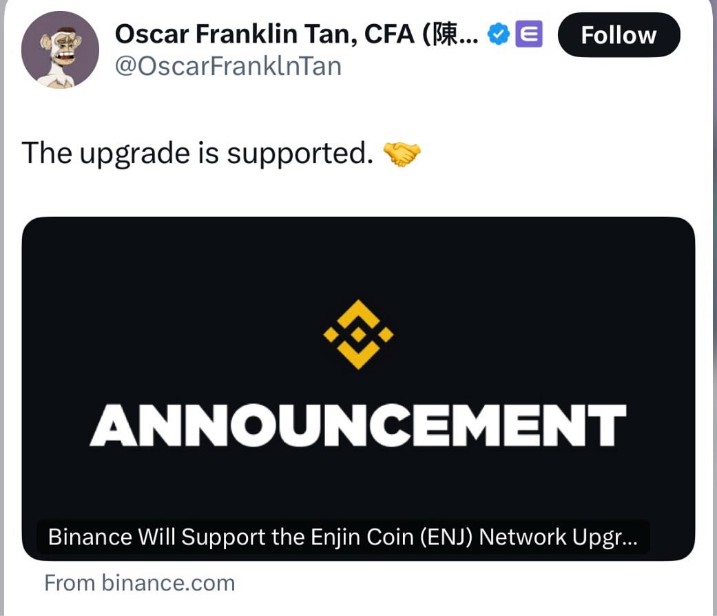 Binance Backs Enjin Coin Upgrade: Supporting ENJ’s Next-Generation Network