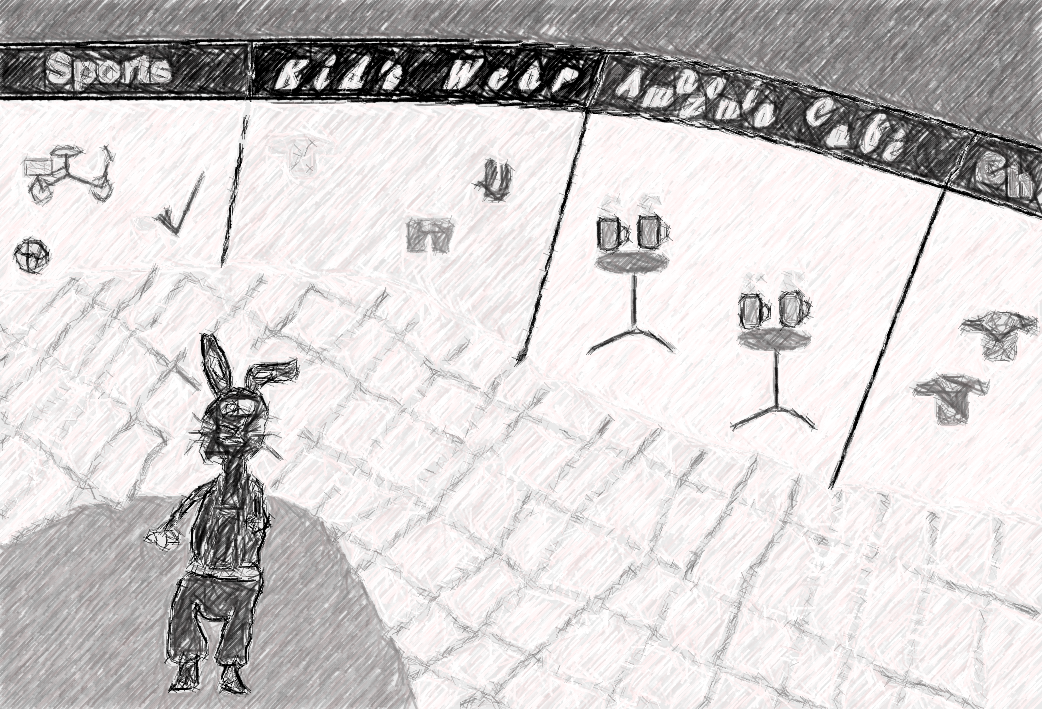 Ein Hase beim Einkaufsbummel